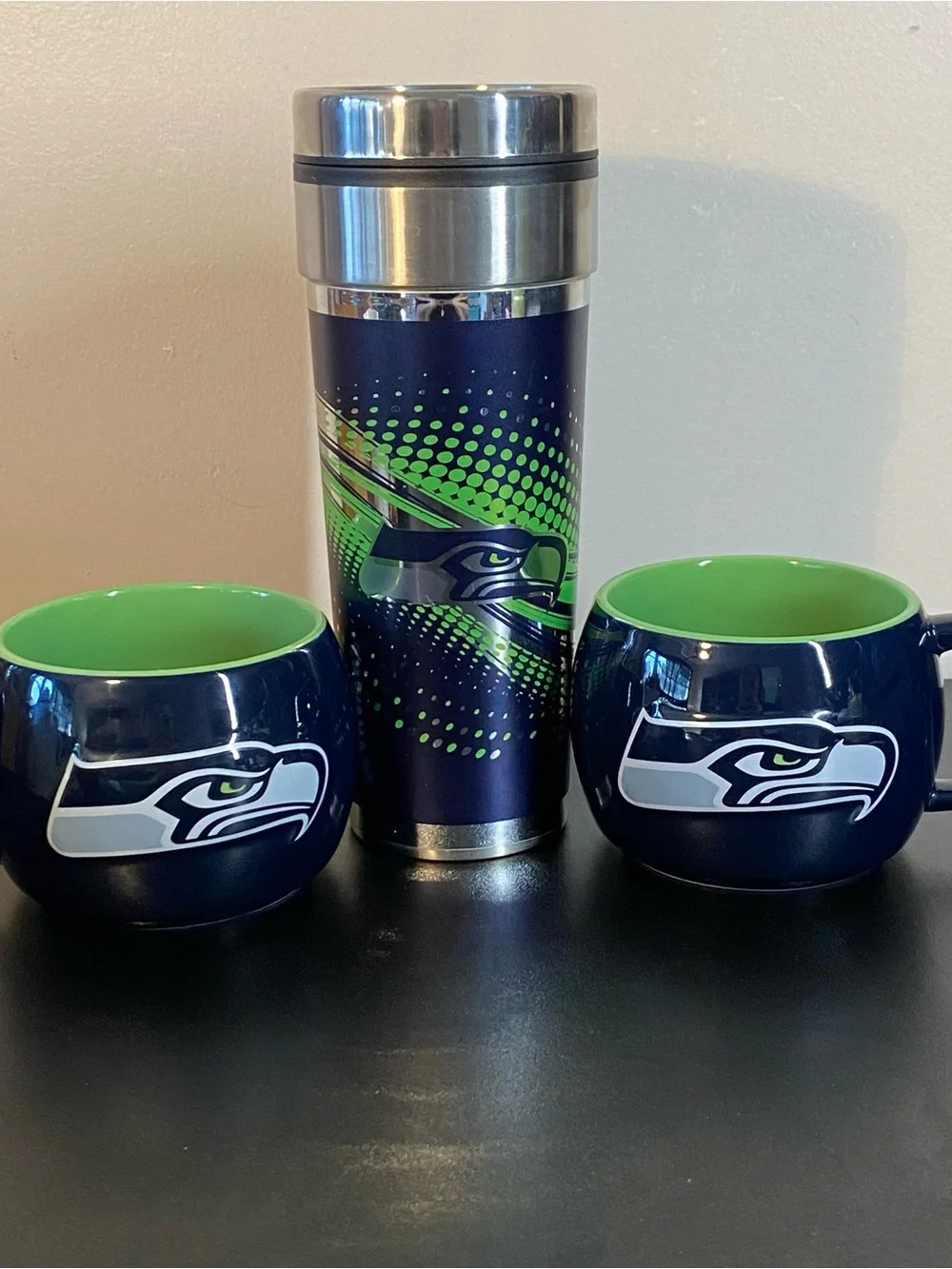 Seattle Seahawks Stainless Steel Travel Tumbler & Ceramic Mug 3 Pc Set